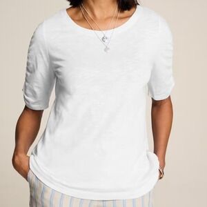 J.Jill Women's Large White Short Sleeve T-Shirt Top Ruched Sleeves Current Style